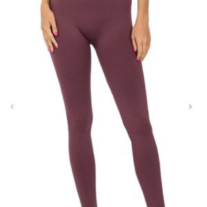 RIBBED BAND FLEECE SEAMLESS LEGGINGS, Eggplant